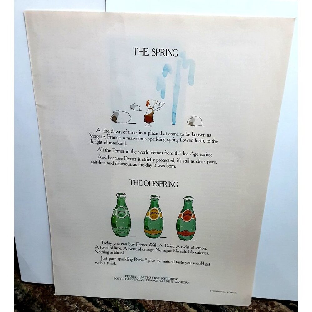 1986 Perrier France Bottled Water The Spring Original Print ad 80s